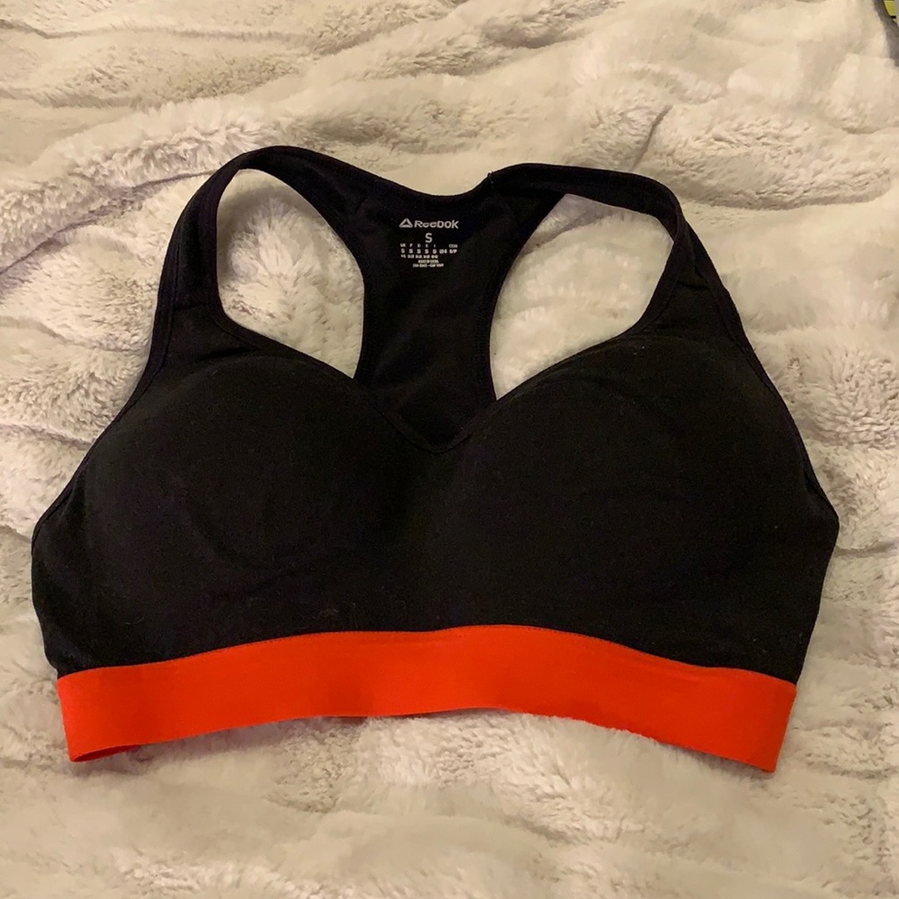 161-EUC Reebok push up sports bra black and red size small